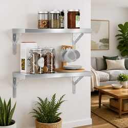 Wall Shelves 2 pcs 50x23.5 cm Silver Floating Storage Display Rack Home