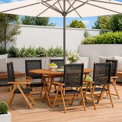 Durable Black Poly Rattan Garden Chairs Set of 6