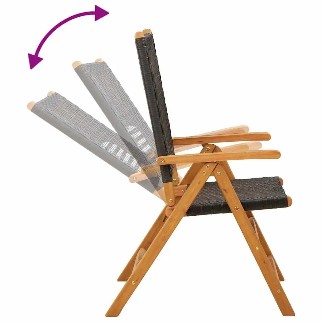 Reclining Garden Chairs Set 6 Piece Acacia Wood Poly Rattan Black