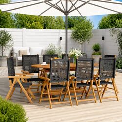 8-Piece Reclining Outdoor Chairs Set in Black PE Rattan