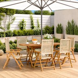 6-Piece Beige Poly Rattan Folding Reclining Garden Chairs