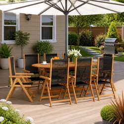 Set of 8 Folding Outdoor Reclining Chairs in Black Wood