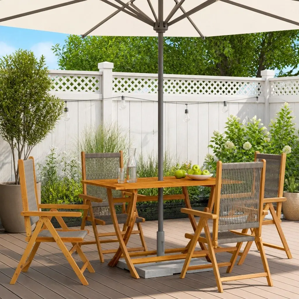 Reclining Garden Chairs Solid Acacia Wood Grey Foldable 4 Piece