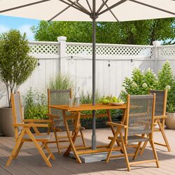 Grey Foldable Wooden Patio Chairs - 4 Pcs Reclining Set