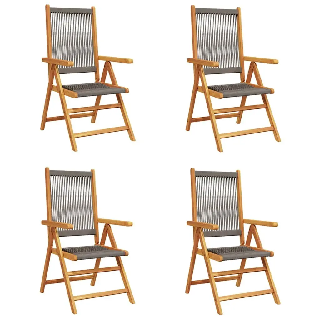 Reclining Garden Chairs Solid Acacia Wood Grey Foldable 4 Piece
