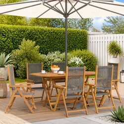 6-Piece Grey Wood Reclining Outdoor Chairs Set