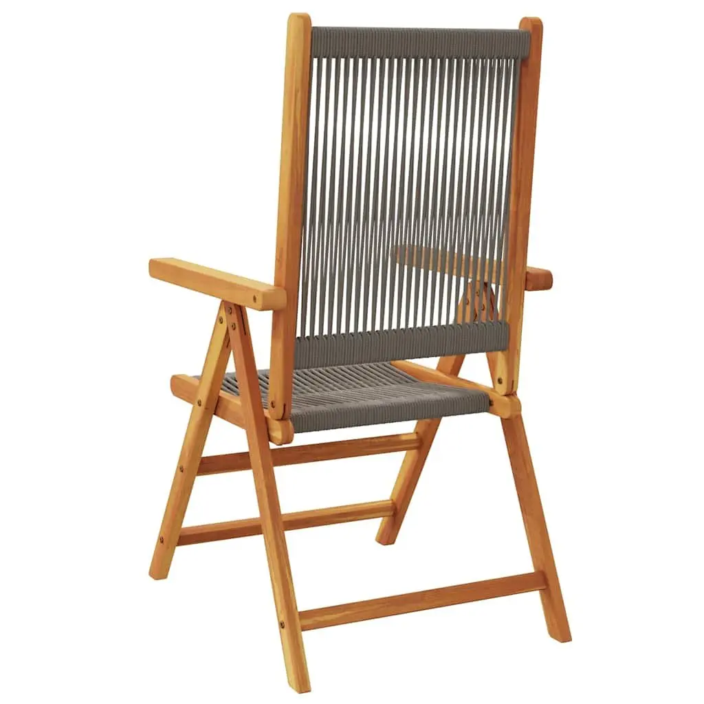 Reclining Garden Chairs Set Solid Acacia Wood Foldable Grey 6 Piece