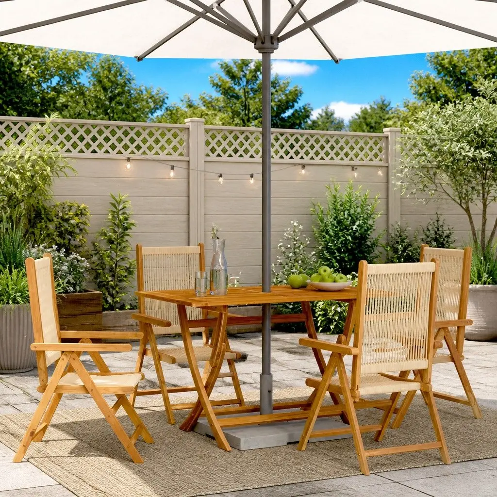 4-Piece Beige Foldable Patio Seating Set with Reclining Chairs