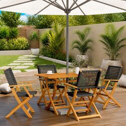 Premium Black Poly Rattan Folding Garden Chairs Set of 4