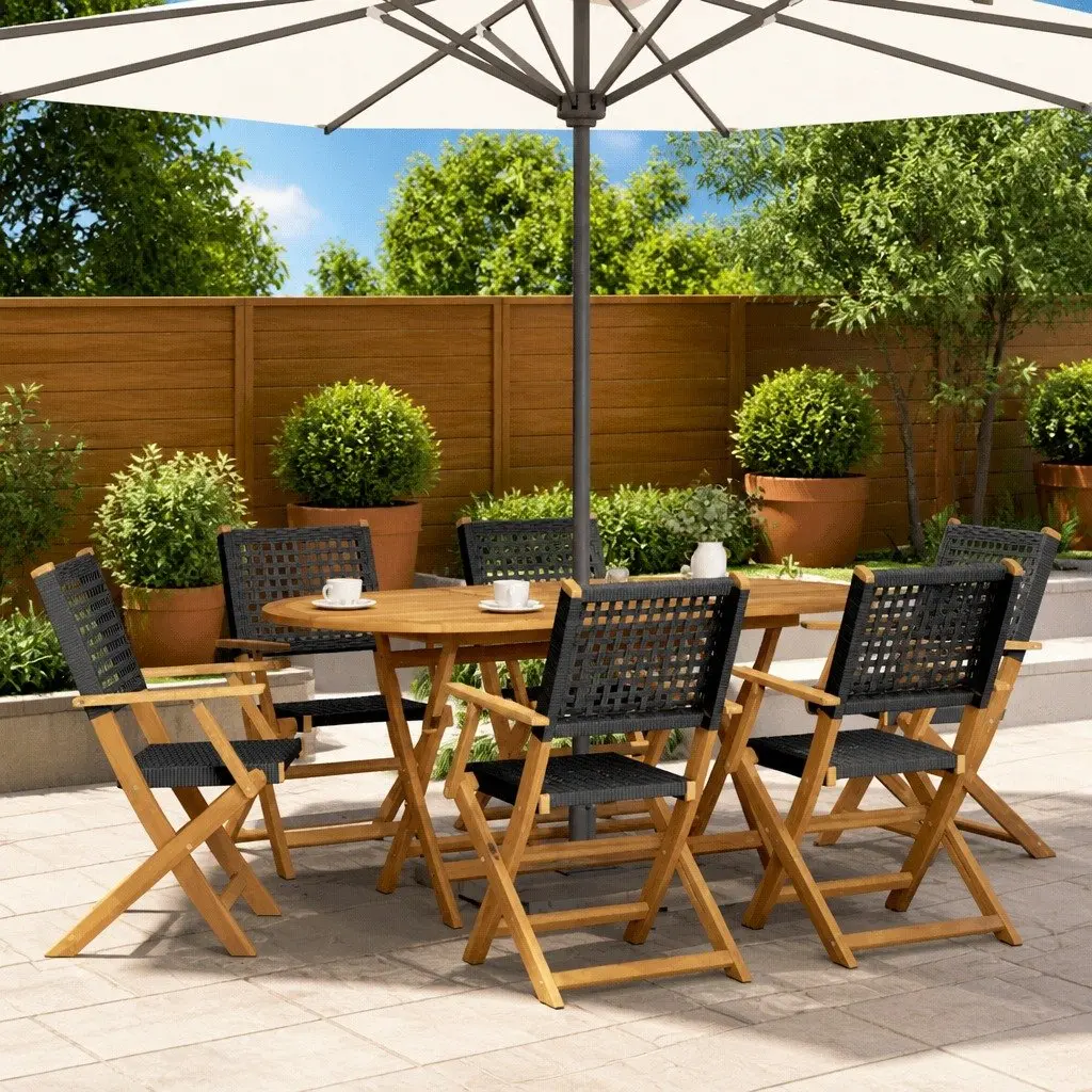 Folding Chairs 6 pcs Black Poly Rattan Outdoor Garden Patio Balcony Seating