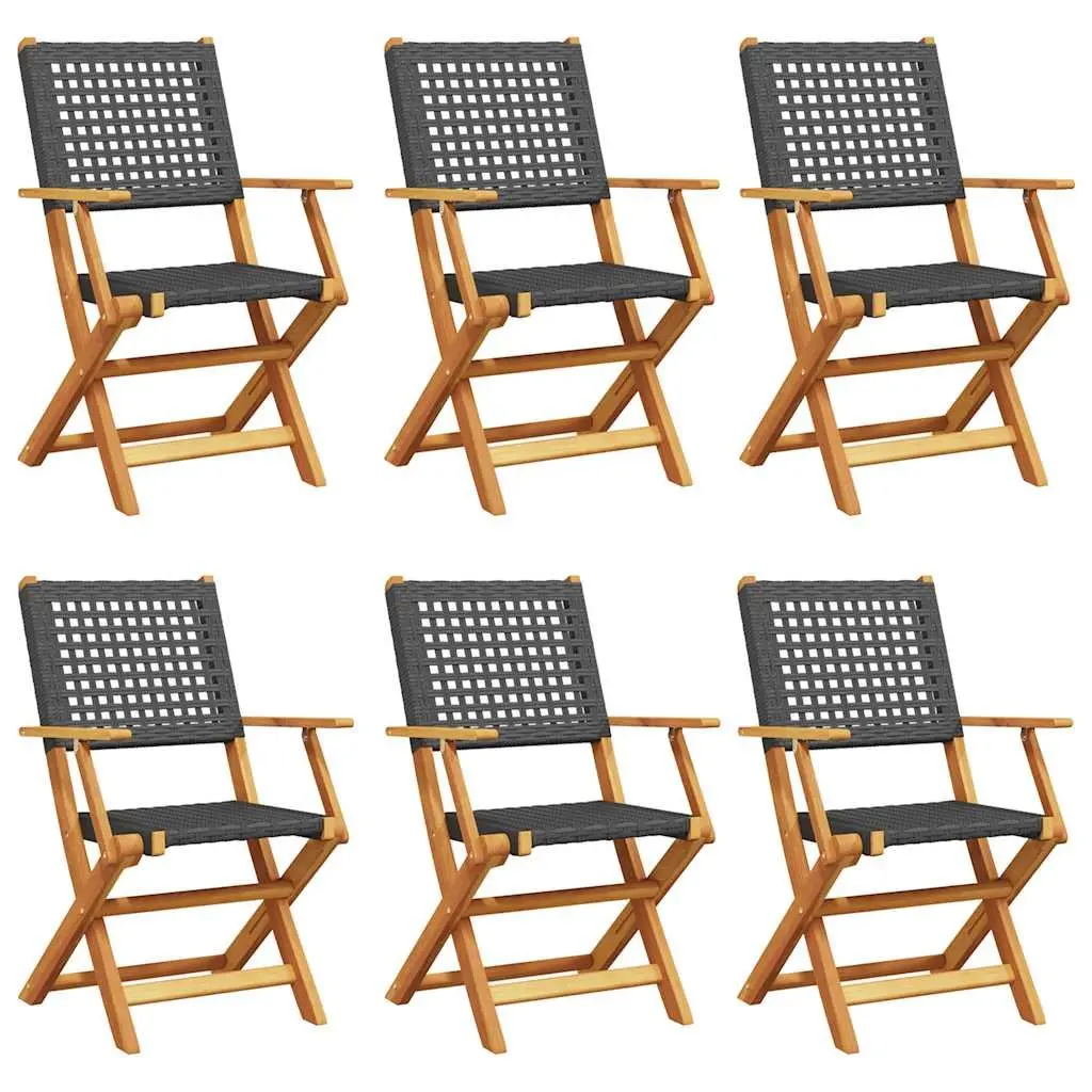 Folding Chairs 6 pcs Black Poly Rattan Outdoor Garden Patio Balcony Seating
