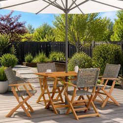 Set of 4 Grey Poly Rattan Folding Garden Chairs