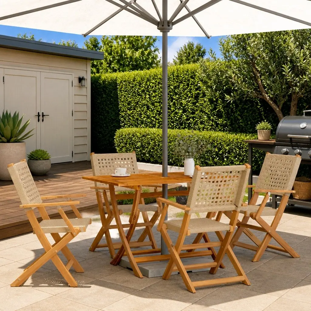 Beige Folding Garden Chairs 4 pcs with Solid Wood Frame