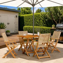 Sturdy Beige Folding Garden Chairs 4 pcs with Solid Wood Frame