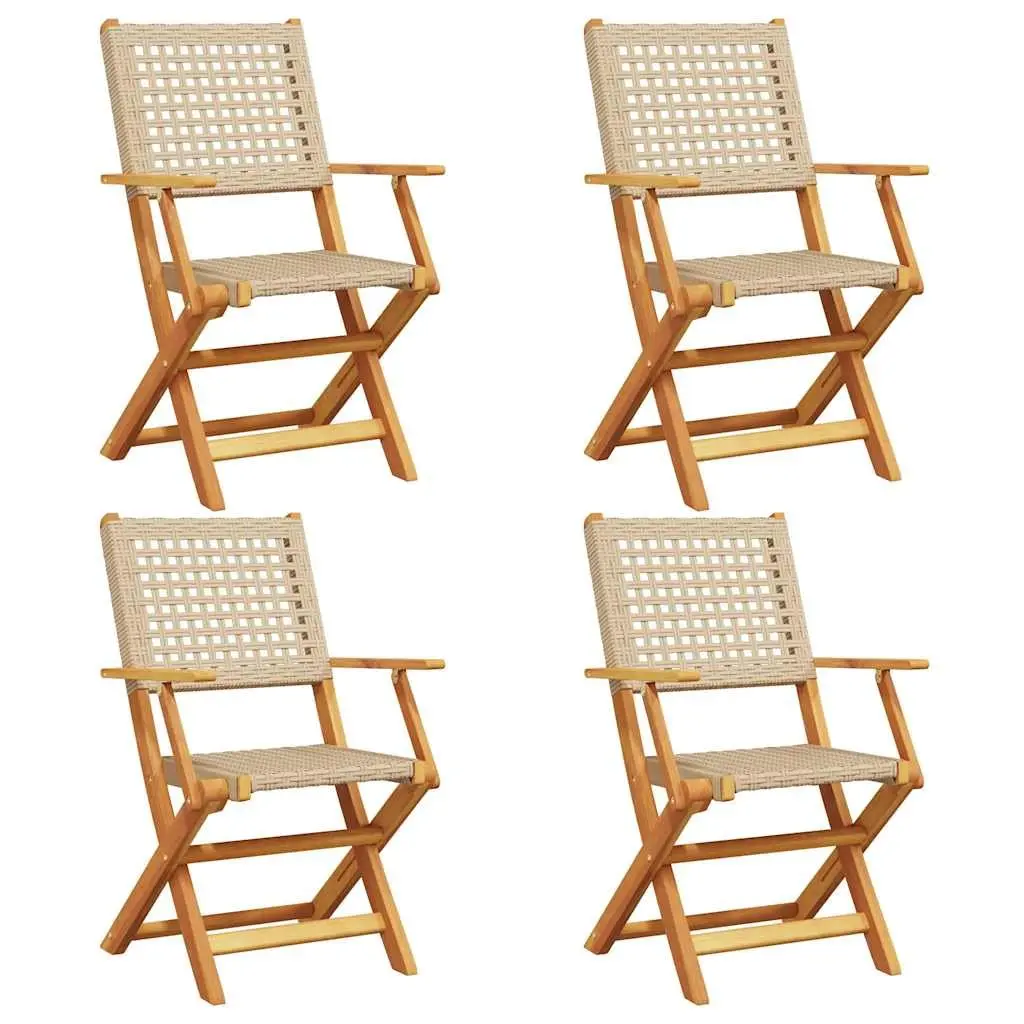 Beige Folding Garden Chairs 4 pcs with Solid Wood Frame