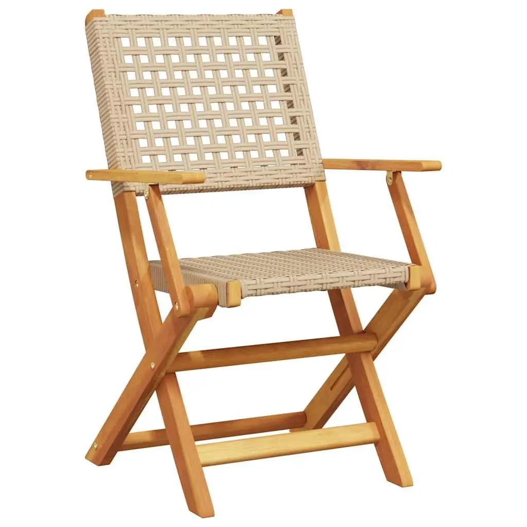 Beige Folding Garden Chairs 4 pcs with Solid Wood Frame