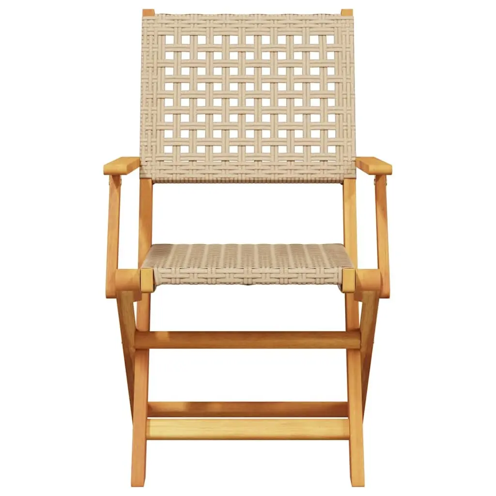 Beige Folding Garden Chairs 4 pcs with Solid Wood Frame