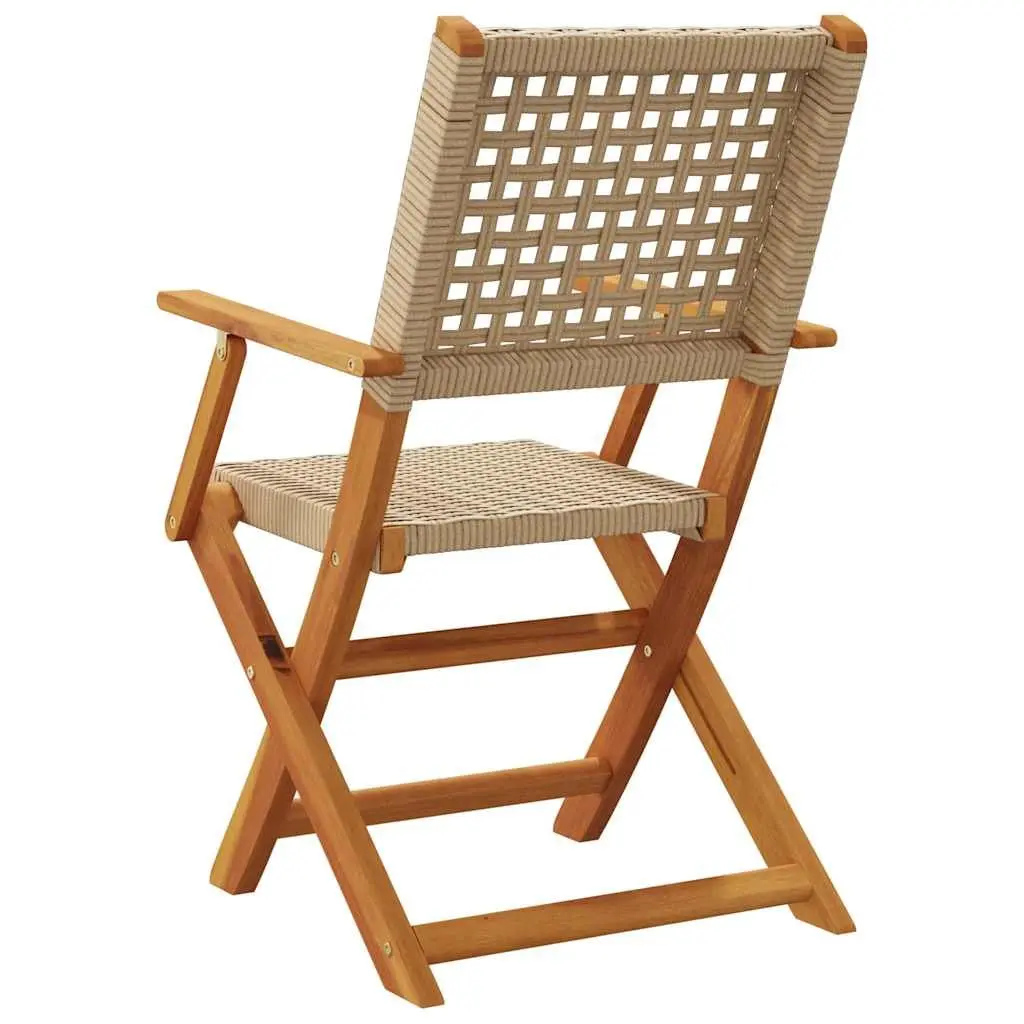 Beige Folding Garden Chairs 4 pcs with Solid Wood Frame