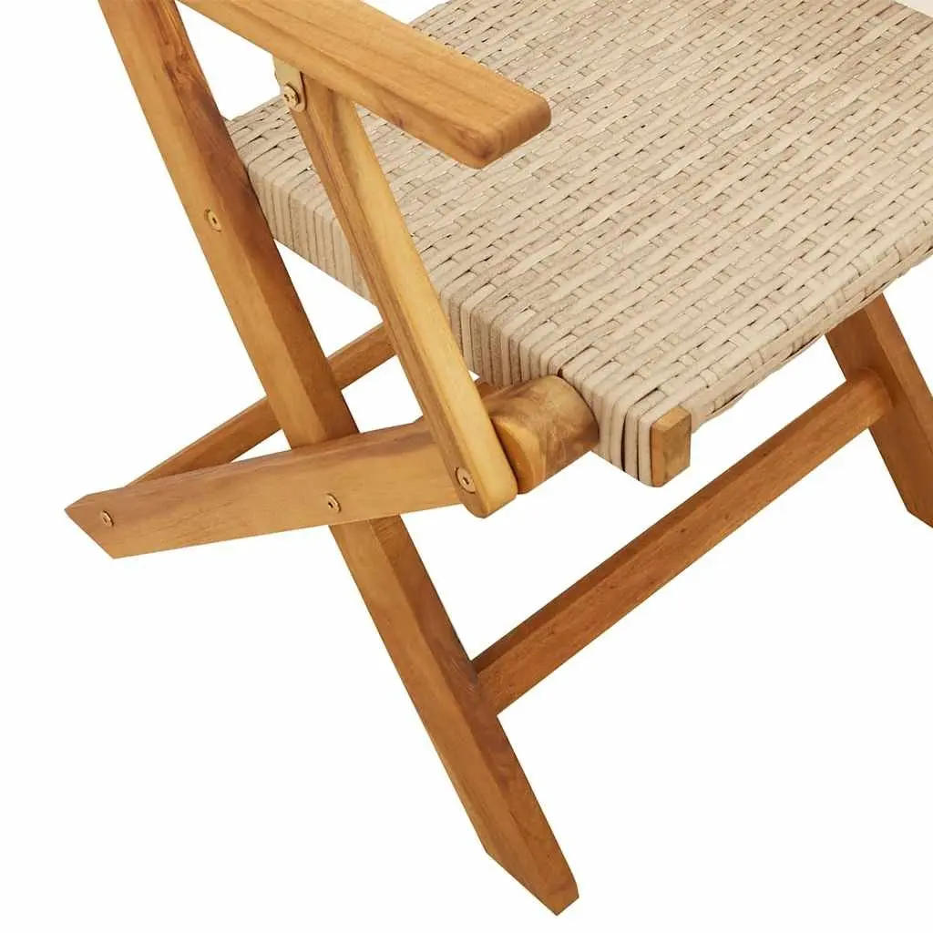 Beige Folding Garden Chairs 4 pcs with Solid Wood Frame