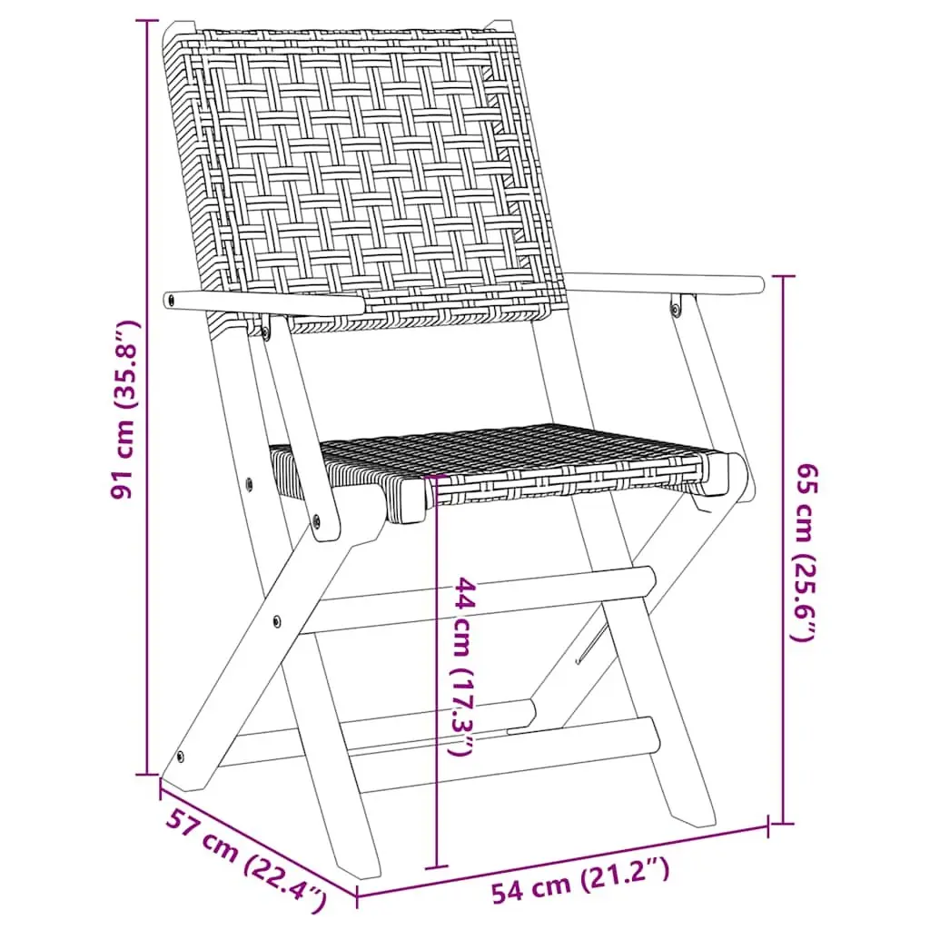Folding Garden Chairs Poly Rattan Solid Acacia Wood Beige 6 Piece