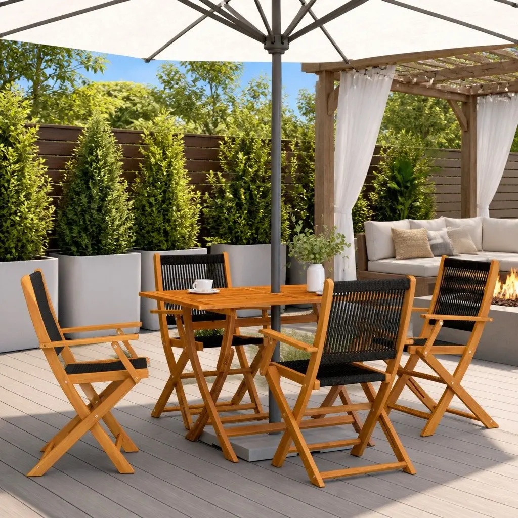 Folding Chairs Solid Acacia Wood Black Outdoor Garden Patio Balcony