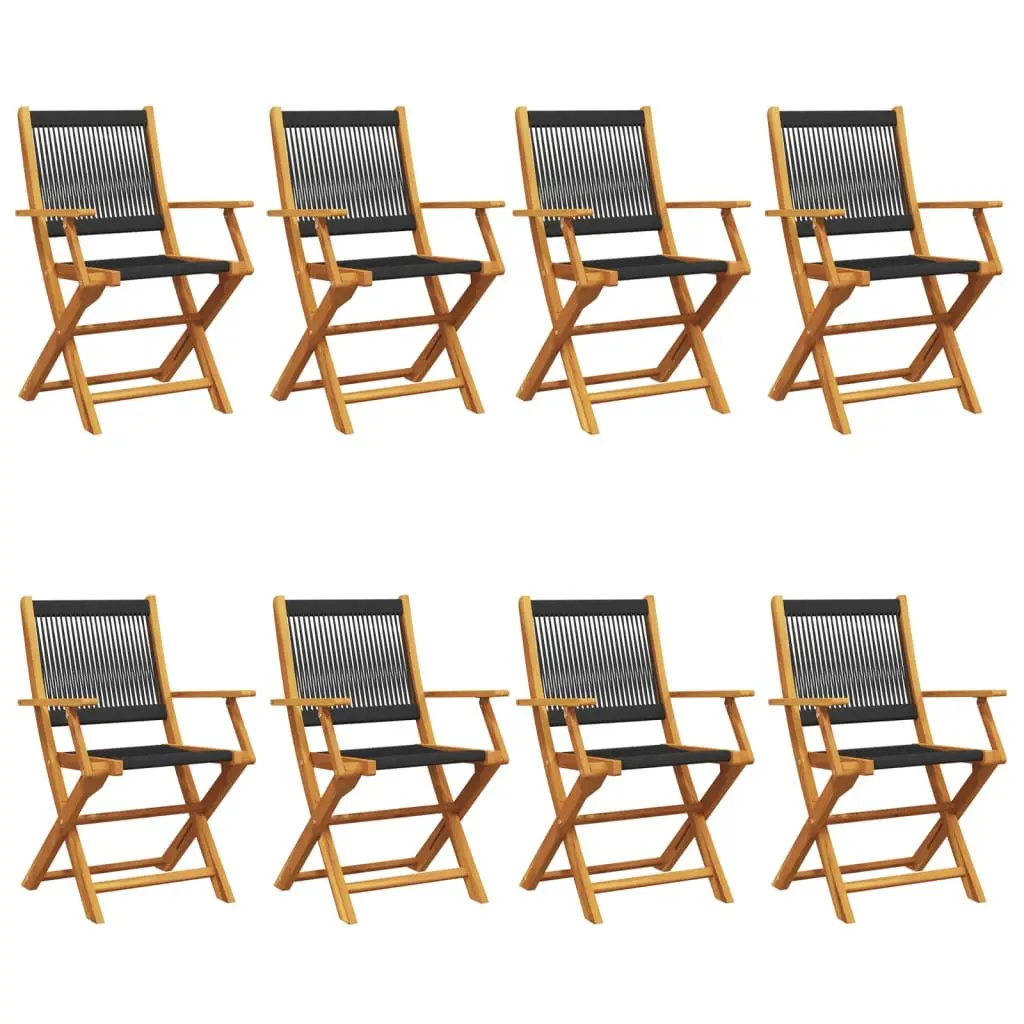 Folding Garden Chairs Set Solid Acacia Wood Black 8 Piece