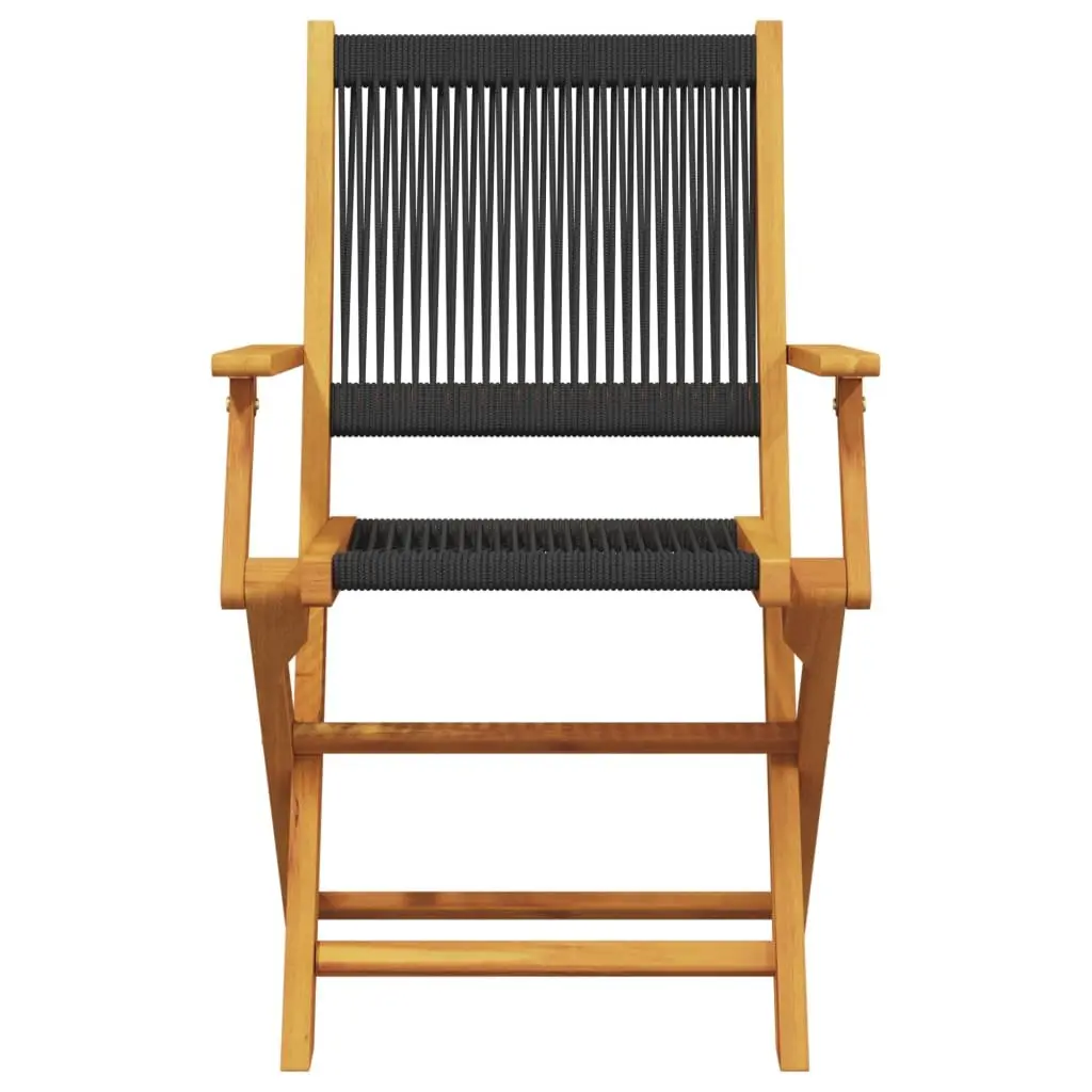 Folding Garden Chairs Set Solid Acacia Wood Black 8 Piece