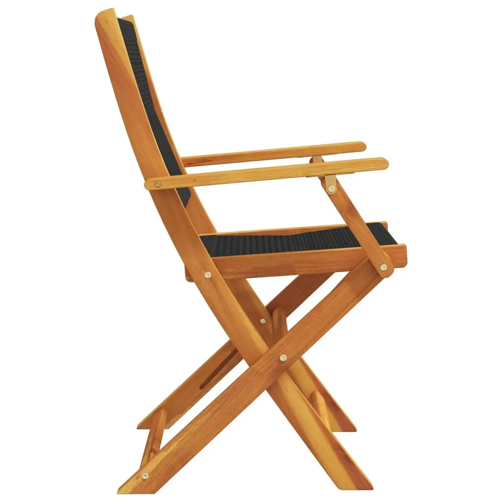 Folding Garden Chairs Set Solid Acacia Wood Black 8 Piece