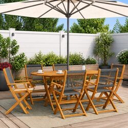 Acacia Wood Folding Chairs Set of 6 Grey Patio Furniture