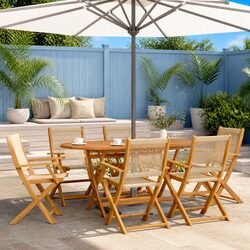 Durable Folding Garden Chairs Set of 6 Beige Acacia