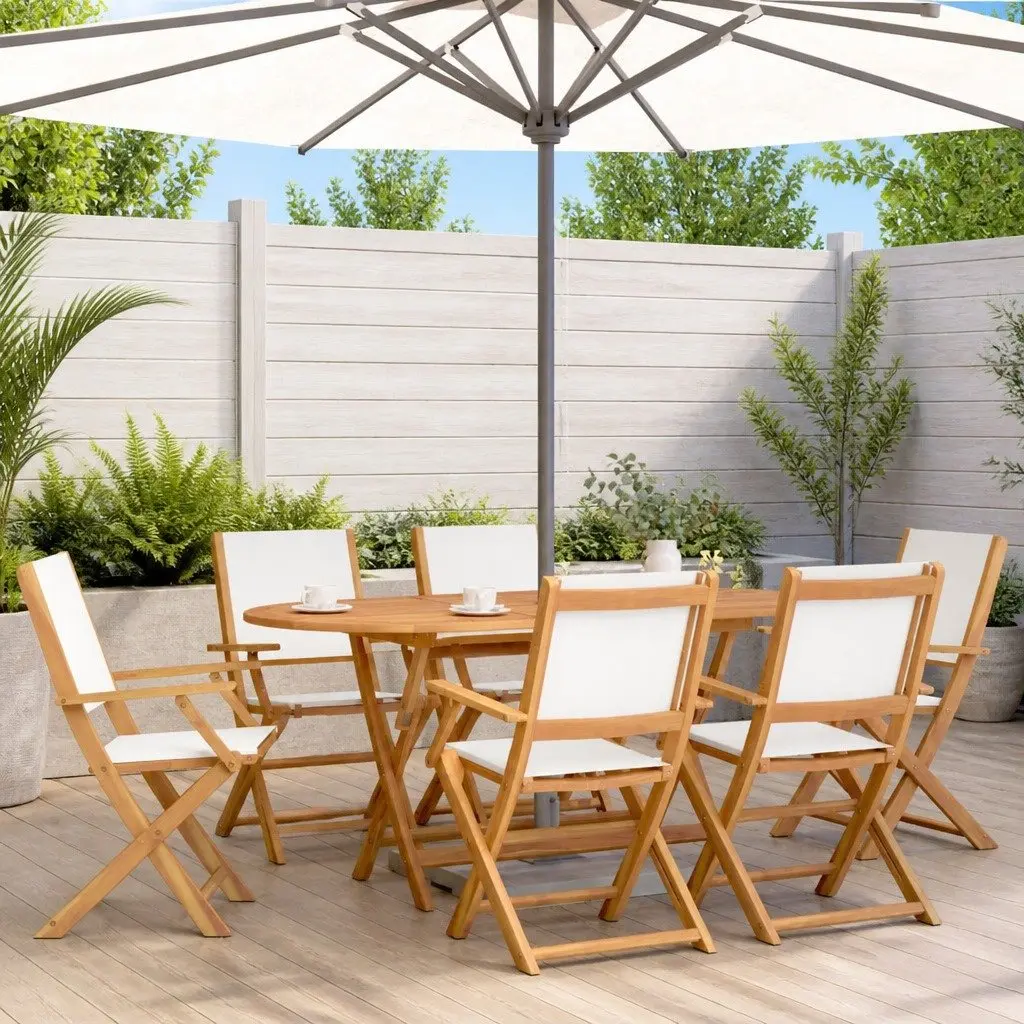 White Fabric Folding Garden Chairs Set of 6