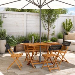 Black PE Rattan and Acacia Wood Folding Garden Chairs Set of 4