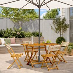 Beige Folding Garden Chairs Set of 4 with Solid Wood Frame