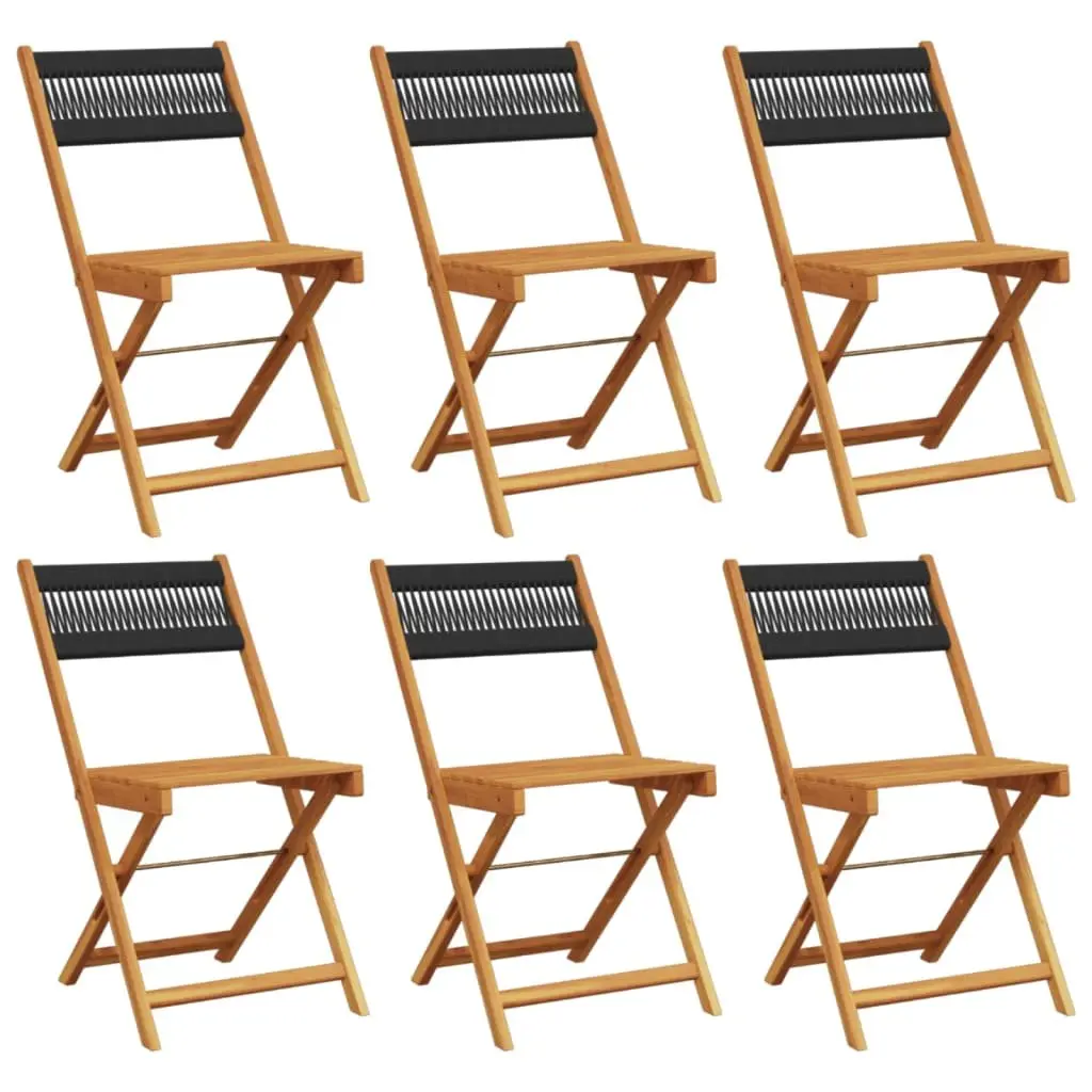 Folding Garden Chairs Solid Wood Black 6 Pieces Outdoor Seating Patio Furniture Set