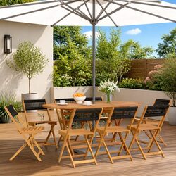 Set of 8 Black Acacia Wood Folding Garden Chairs