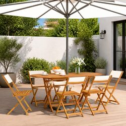 Solid Wood Folding Garden Chairs Set of 6 with White Fabric