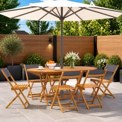 Folding Garden Chairs Set of 6 - Anthracite Fabric Wood
