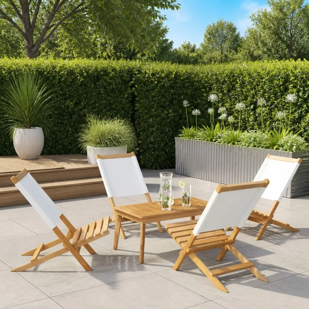 Set of 4 Cream White Folding Garden Chairs