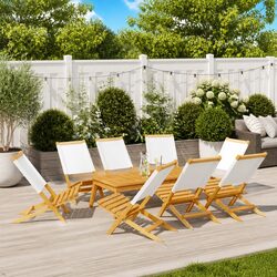 Set of 8 Cream White Folding Garden Chairs with Armrests