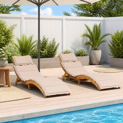 Beige Foldable Outdoor Sun Loungers with Cushions - 2 pcs