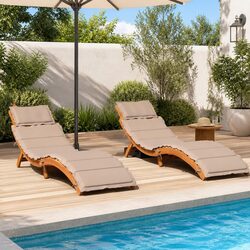 Taupe Folding Sun Loungers with Cushions - 2 pcs