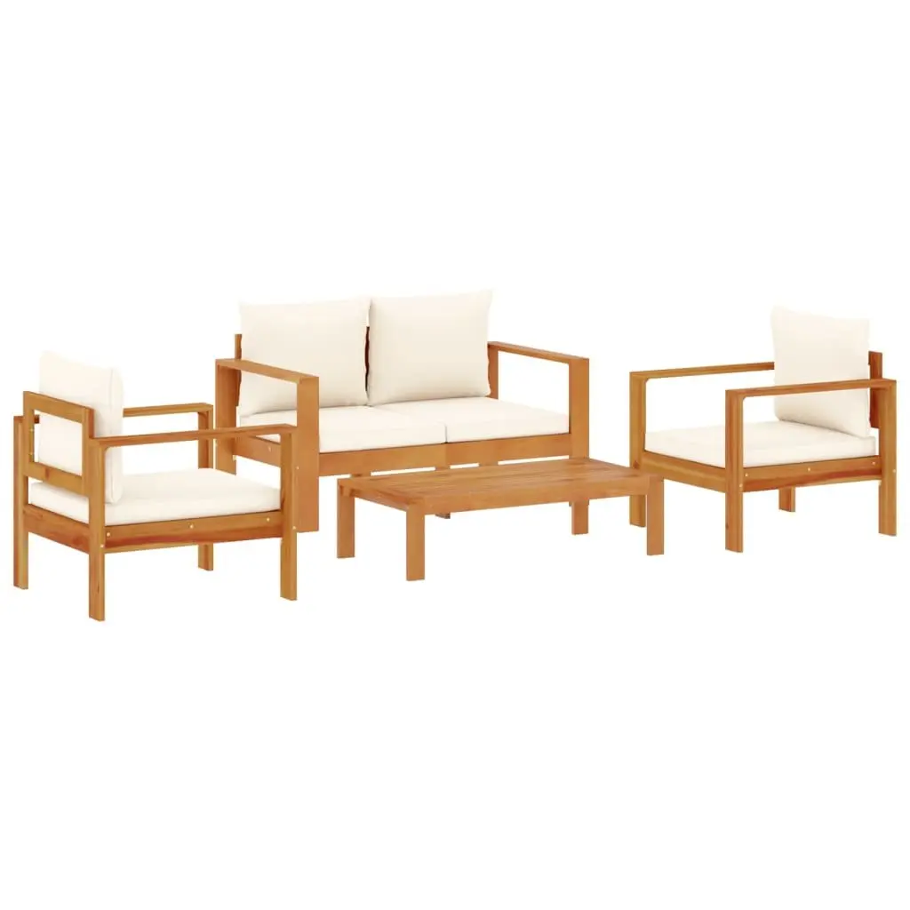 4 Piece Garden Sofa Set Solid Acacia Wood Outdoor Furniture Red Cushions Patio