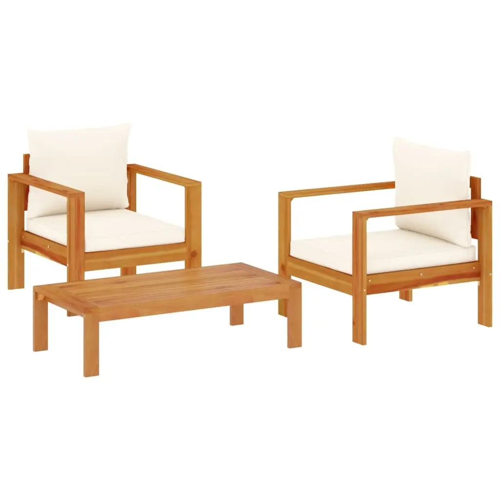 Garden Sofa Set Solid Acacia Wood 3 Piece Cream Cushions Modular