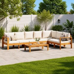 5-Piece Garden Sofa Set with Cushions - Solid Acacia Wood