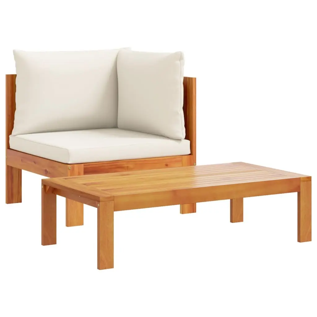 6 Piece Garden Sofa Set Solid Acacia Wood Cream Modular Outdoor Furniture with Cushions