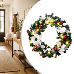 60cm Green and White Christmas Wreath with LED Lights