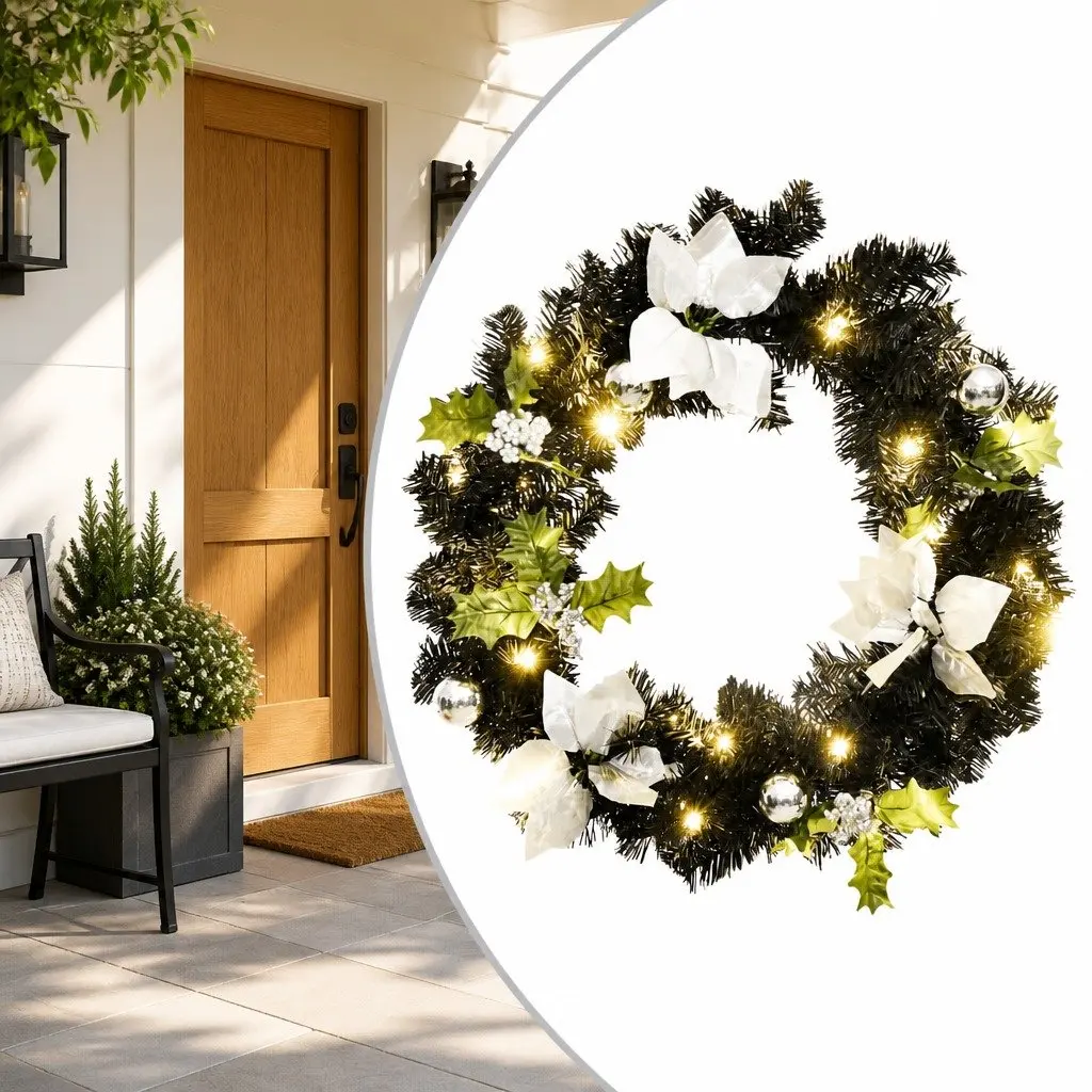 Christmas Wreath PVC 60cm Black Silver