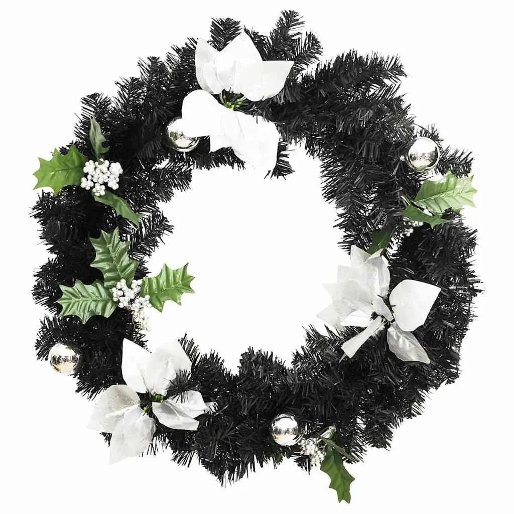 Christmas Wreath PVC 60cm Black Silver