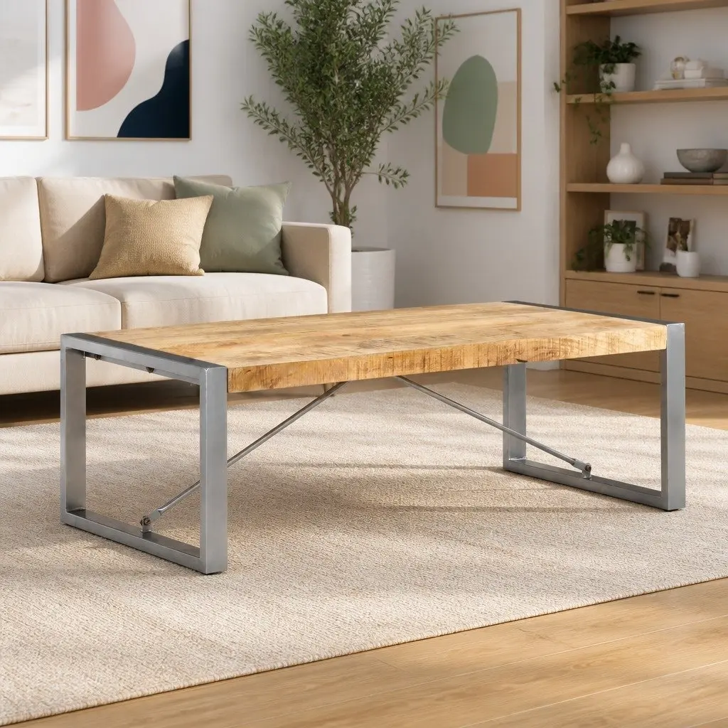 Coffee Table Solid Rough Mango Wood 120x60x40 cm Brown Industrial