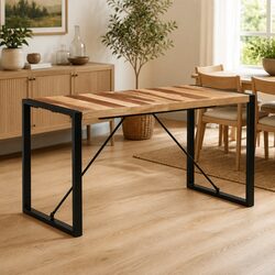 Solid Wood Dining Table 140x70x75 cm with Steel Legs